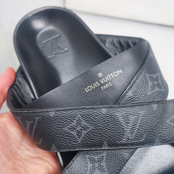 Louis Vuitton LV Monogram Black Leather Slide Sandal - Picture 4 of 13